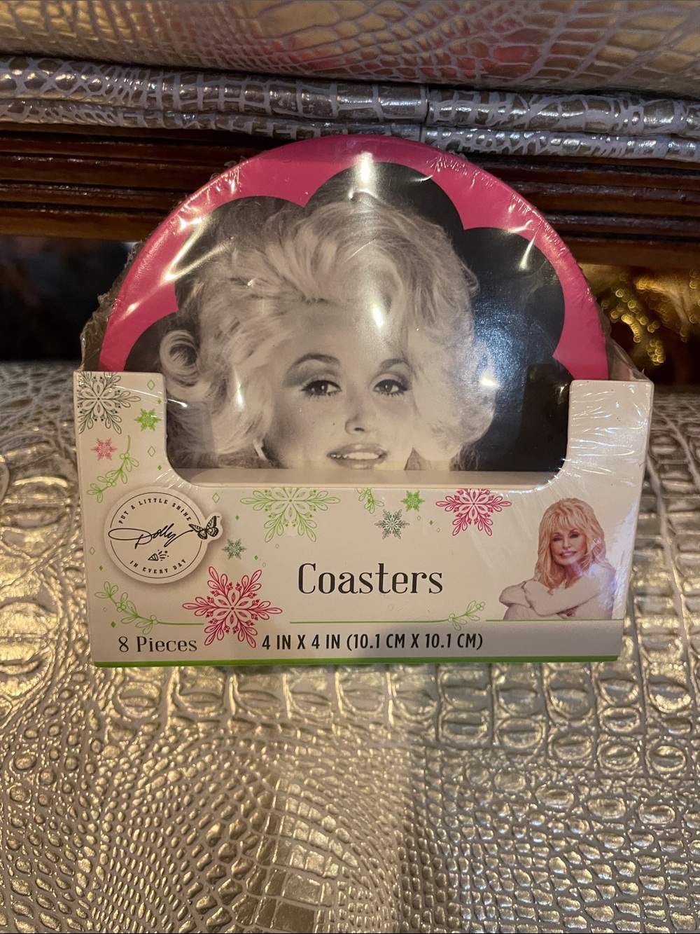 Dolly Parton Pink and Black Pop-Art Coaster Set